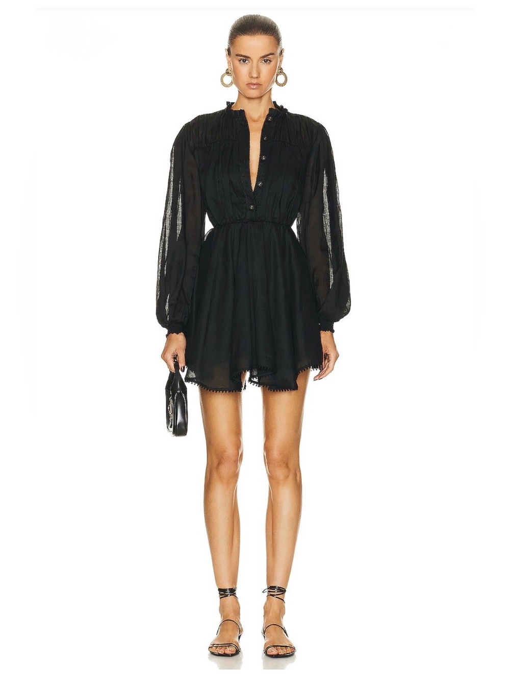 Charo Ruiz Gracy Black Sheer-Sleeve Mini Dress